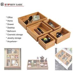 Bamboo Storage Boxes & Organizer Set. Multi-Sized Set of 5-100% eco-Friendly Bamboo Boxes- Perfect Size for Office