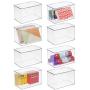 mDesign Plastic Stackable Home, Office Supplies Storage Organizer Bin Boxes with Attached Lid - Holder Container Bin for Note Pads, Gel Pens, Staples, Dry Erase Markers, Tape, 8 Pack - Clear