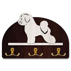 Hanger/holder leashes with figurine Bichon Frise dog, rack key of wood, handmade