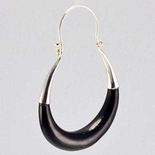Ebony Hoop Earrings with Sterling Silver ? Hanger Earrings - Arang Wood