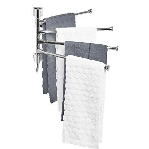 MyGift Wall Mounted Stainless Steel Swivel Towel Bar with 4 Swing Arm Hand Towel Drying Rack