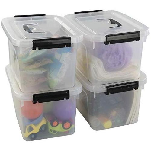 Begale 5 Quart Plastic Small Storage Container, Clear Latch Boxes with Latches, 4-Pack