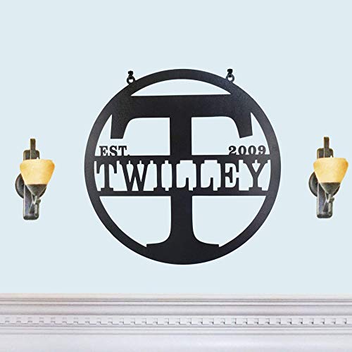 Personalized Metal Steel Monogram Wall Art Door Hanger - Customized with Last Name and Wedding Year - Beautiful Wall Decor For Custom Anniversary or Wedding Gift Present