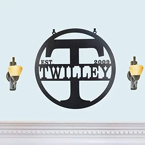 Personalized Metal Steel Monogram Wall Art Door Hanger - Customized with Last Name and Wedding Year - Beautiful Wall Decor For Custom Anniversary or Wedding Gift Present