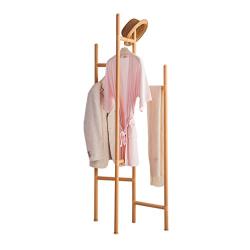 BAOYOUNI Foldable Coat Garment Rack Hall Tree Indoor Entryway Standing Laundry Clothes Hats Bags Hanger Corner Shelves Space Saver, Adjustable Feet (Wood Color)