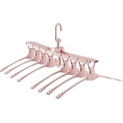 Rishx Foldable 8 in 1 Multifunctional Clothes Hanger Portable 360 Degree Rotating Wardrobe Organizer Rack Space Saving Closet Organizer Hanger for T-Shirt Sweater Dress Pants (Color : Pink)