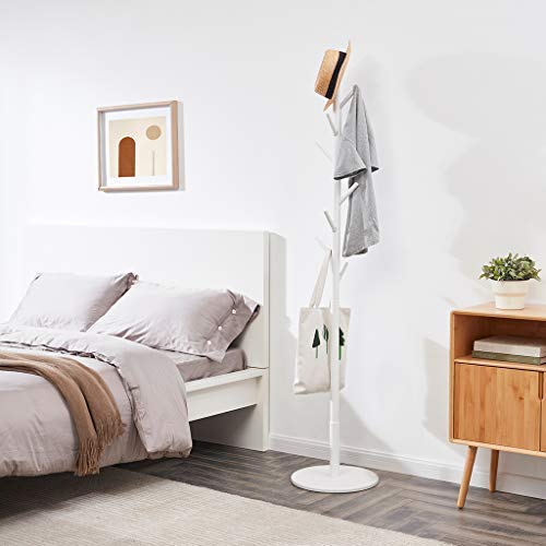 LOHO Wooden Coat Rack Hat Stand 8 Hooks Clothes Scarves Rack Hanger Storage Organizer Standing Hall Tree (White) - Amazon Vine