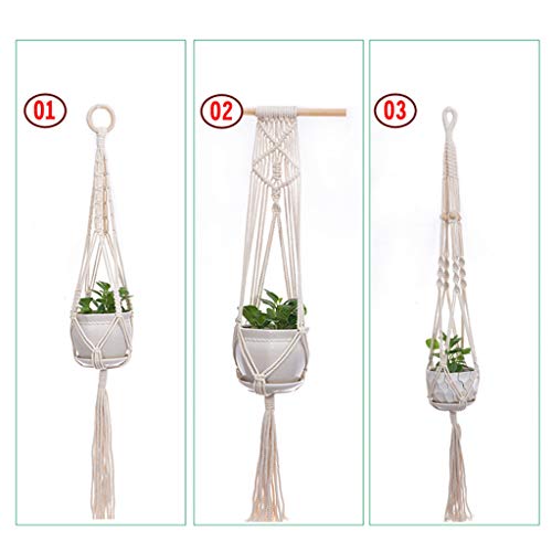 WAOving 3pcs/set Macrame Plant Hanger Cotton Rope Hanging Basket Flower Pots Net Decor