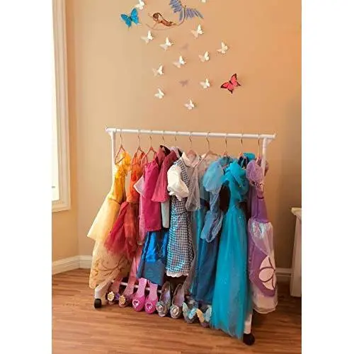 Boottique Child Garment Rack- Kids Closet Organizer- with 10 Childrens Velvet Hangers (Rack with 10 Pink Velvet Hangers)
