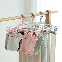 QKKstore Hanger Organizer Multi Function 12 Clips Collapsible Windproof Clothes Hanger Underwear Socks Home Drying Rack Wardrobe Storage,Blue