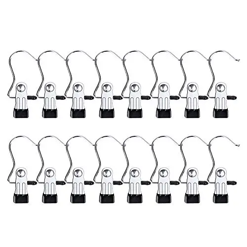 16PCS Boots Hanger,HOMEERR P1638087 Stainless Steel Travel Home Clothing Hold Clips Laundry Clothes Pins Multi-functional Hanger Clip with Hooks Heavy Duty Drying Racks for Bras, Socks, Gloves,Towels