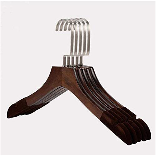 5Pcs Anti-Slip Solid Wood Clothes Hangers with Velvet Flocked, Walnut Non Slip Shirt Coats Shirts Hanger Rack with Notches 1.2cm thickness