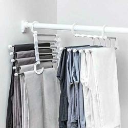lliang Hangers 5 Tier Multi-Function Portable Clothes Hanger Pants Racks Trousers Hanger Clothes Storage Drying Hanger Stainless Steel