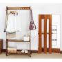 ZHEN GUO Bamboo Garment Rack Coat Tree Free Standing, Hallway Coat and Shoe Rack On Wheels with 2 Tier Storage Shelves, Clothes Hanger Hat Holder for Home and Office (Size : 70cm)