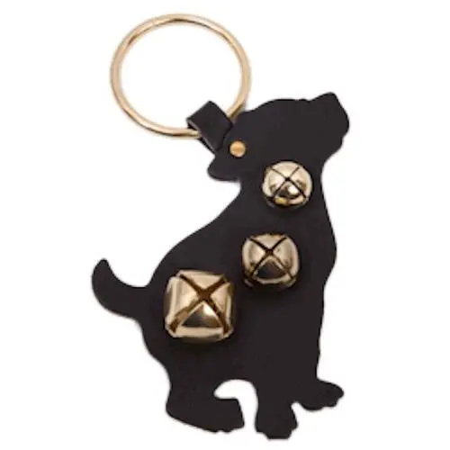 Black Leather Sitting Dog Door Knob Hanger with Brass Bells