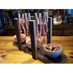 bacon hanger/clothesline bacon rack reclaimed wood party tray.