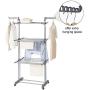 STORAGE MANIAC 3 Tier Rolling Clothes Drying Rack Folding Laundry Dryer Hanger with Foldable Wings Compact Storage Steel Indoor Outdoor