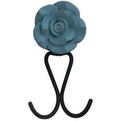 Indianshelf Handmade 1 Artistic Vintage Blue Ceramic Rose Key Hooks Hangers/Clothes Hooks for Doors