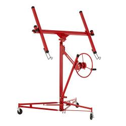 SUNCOO 11 Drywall Lift Rolling Lifter Panel Hoist Jack Lockable Caster Wheels Construction Tool, 150Lbs, Red