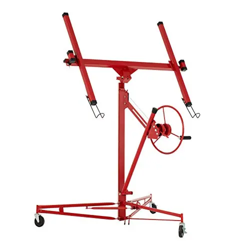 SUNCOO 11 Drywall Lift Rolling Lifter Panel Hoist Jack Lockable Caster Wheels Construction Tool, 150Lbs, Red SUNCOO 11 Drywall Lift Rolling Lifter Panel Hoist Jack Lockable Caster Wheels Construction Tool, 150Lbs, Red