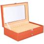 Pen Display Boxes 24 Piece Black Leather Flannel Pen Organizer Box,Glass Pen Display Case Storage Boxes with Lid,Top Glass Window Two Level Display Case with Drawer Pen Collection Display Case (Orange)