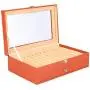 Pen Display Boxes 24 Piece Black Leather Flannel Pen Organizer Box,Glass Pen Display Case Storage Boxes with Lid,Top Glass Window Two Level Display Case with Drawer Pen Collection Display Case (Orange)