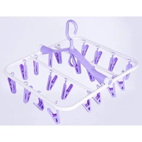 Basicwise QI003440 Purple Laundry Drying Hanger Clothes Rack with 20 Clips
