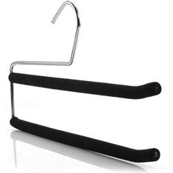 HANGERWORLD 3 Chrome Black 14.5inch x 7inch Metal 2 Tier Open Non-Slip Foamed Pants Bar Coat Clothes Garment Hangers