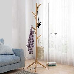 AMOUSTORE Wooden Coat Rack, Modern Hanger Floor Standing Coat Rack Home Furniture Clothes Round Base Rack Floor Rack for Home Office (Khaki)