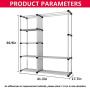 UDEAR Portable Clothes Closet Wardrobe Storage Organizer with Shelves and Side Pockets Black