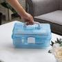 MyGift 2-Tier Transparent Blue Plastic Multipurpose Storage Boxes w/Handle & Expandable Trays