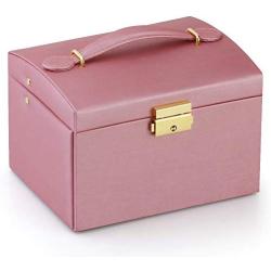 RR ROUND RICH DESIGN Jewelry Boxes - Multifunctional Portable Travel Jewelry Storage Case with 2 Drawers Top Mirror and Metal Lock - Pink