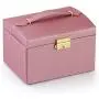 RR ROUND RICH DESIGN Jewelry Boxes - Multifunctional Portable Travel Jewelry Storage Case with 2 Drawers Top Mirror and Metal Lock - Pink