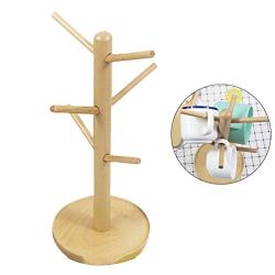 Hemoton 1 Pc Korean Style Solid Wood Kitchen Storage Rack 6 Hooks Removable Tea Cup Organizer Mug Stand Coffee Cup Hanger