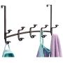 mDesign Decorative Metal Over Door 10 Hook Storage Organizer Rack - for Coats, Hoodies, Hats, Scarves, Purses, Leashes, Bath Towels, Robes, Mens and Womens Clothing - Bronze