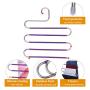 IEOKE Space Saving Pants Hangers, S-Shape 5-Layers Non-Slip Skirts Jeans Hangers Stainless Steel Strong and Anti-Rust Hangers for Trousers Towels Slacks Ties and Scarves 4 Pack