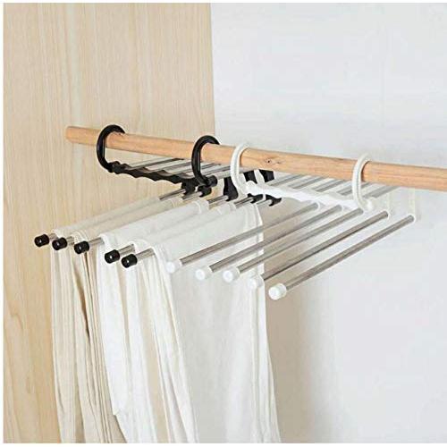 5pcs Random Color 5 in 1 Multifunctional Stainless Steel Tie Belt Pants Clothes Hanger Folding Space Saving Closet Organizer Storage Rack