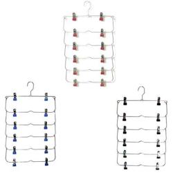2pcs Random Color Clothes Hangers Multilayer Skirt Trouser Hanger for Pants Non Slip Metal Hanger Clips with 12 Clips Clothing Storage Rack Holder