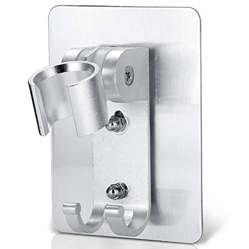 Shower Head Holder, Strong Adhesive Handheld Shower Holder With 2 Hanger Hooks NO Drilling Wall Mount Bathroom Bidet Sprayer Bracket, Waterproof and Adjustable（Alumina）