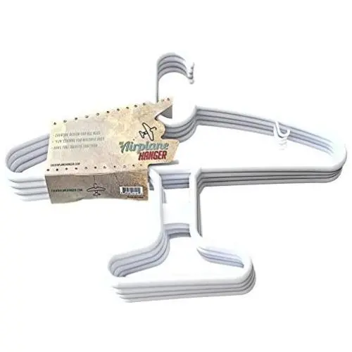 4-pack of durable white Airplane shaped plastic hangers, organize clothes, shirt, pants, tie, belt, scarf etc. Perfect for pilots and airplane lovers! 4-pack of durable white Airplane shaped plastic hangers, organize clothes, shirt, pants, tie, belt, scarf etc. Perfect for pilots and airplane lovers!