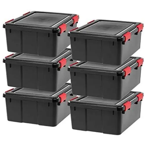IRIS 30 Quart WEATHERTIGHT Storage Box, 6 Pack, Black IRIS 30 Quart WEATHERTIGHT Storage Box, 6 Pack, Black