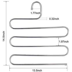 KYCPTNFJ 4 Pack Multi Pants Hangers Rack for Closet Organization,Stainless Steel S-Shape 5 Layer Clothes Hangers for Space Saving