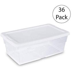 Sterilite 16428012 6 Quart/5.7 Liter Storage Box, White Lid with Clear Base, 36-Boxes