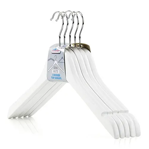 HANGERWORLD 5 White 17.7inch Wooden Notched Coat Clothes Garment Top Hangers Metal Swivel Hook