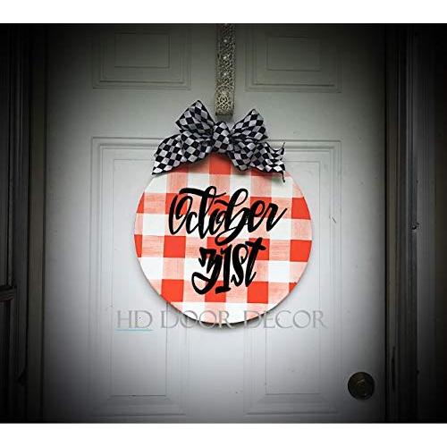 halloween Round Farmhouse plaid wreath fall door hanger