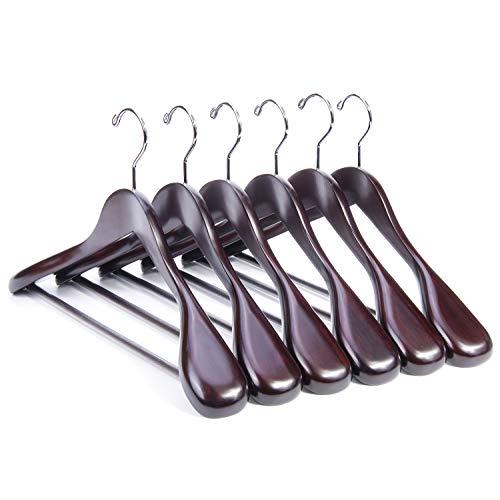 Nature Smile 16.15(41CM) Ladies Wooden Suit Hangers - 6 Pack - Wood Coat Hangers,Jacket Outerwear Shirt Hangers,360 Degree Swivel Hooks & Anti-Slip Bar with Screw. (Mahogany)