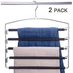 Nature Smile Clothes Pants Hangers 2pack - Multi Layers Metal Pants Slack Hangers,Non-Slip Foam Padd 4-Tier Swing Arm Pants Hangers Rack,Closet Storage Organizer for Trousers Jeans Scarf Hanging