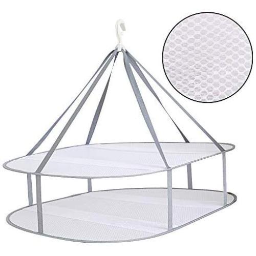 AYE Large Size Sweater Hanging Dryer, 2 Tier Folding Drying Rack, Lay Flat to Dry Mesh Clothes Hanger for Sweater, Delicates and Swimsuit