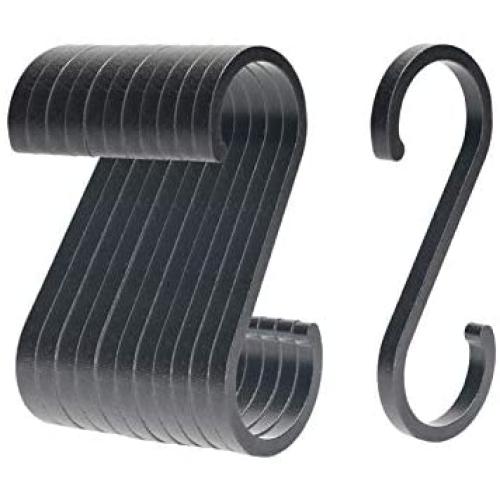 WINCANG 12 Pack S Hooks Black Aluminum S Shaped Hooks Heavy Duty Lightweight S Hanging Hangers Hooks for Pots, Pans,Plants, Cups, Bags,Clothes,Towels
