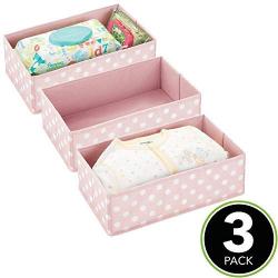 mDesign Soft Fabric Polka Dot Dresser Drawer and Closet Storage Organizer for Child/Kids Room, Nursery, Playroom - Divided Organizer Bin - Textured Print, 3 Pack - Pink/White